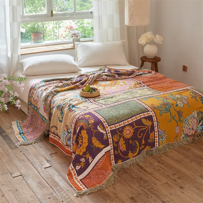 Ownkoti Boho Cotton Patchwork Floral Tassel Quilt - image 2