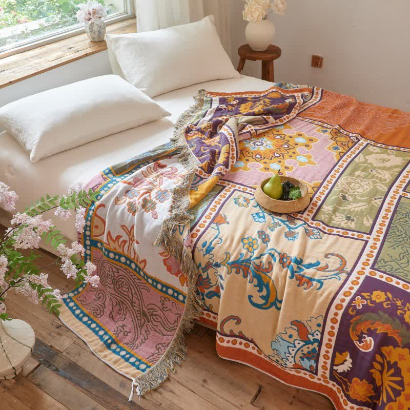 Ownkoti Boho Cotton Patchwork Floral Tassel Quilt - image 3