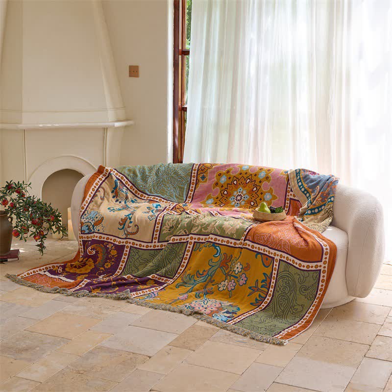 Ownkoti Boho Cotton Patchwork Floral Tassel Quilt - image 4