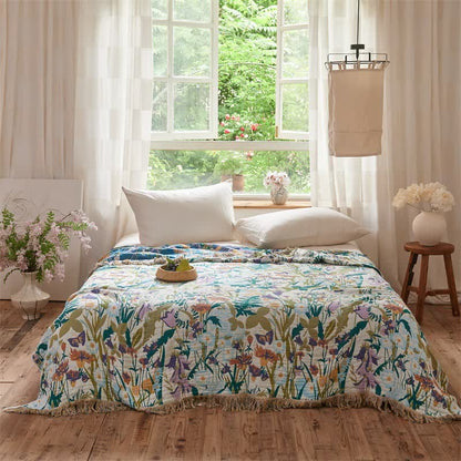 Ownkoti Muslin Botanical Tassel Reversible Blanket Quilt - image 1