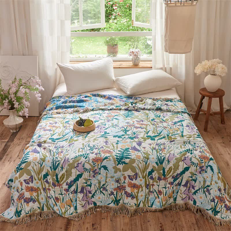 Ownkoti Muslin Botanical Tassel Reversible Blanket Quilt - King - image 2