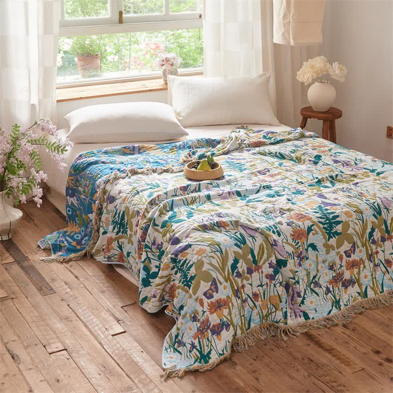 Ownkoti Muslin Botanical Tassel Reversible Blanket Quilt - image 3