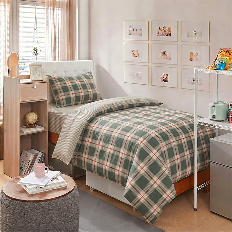 Ownkoti Heritage Plaid Twin XL Dorm Bedding Set - Twin XL - Green - 3-Piece Duvet Set - image 0