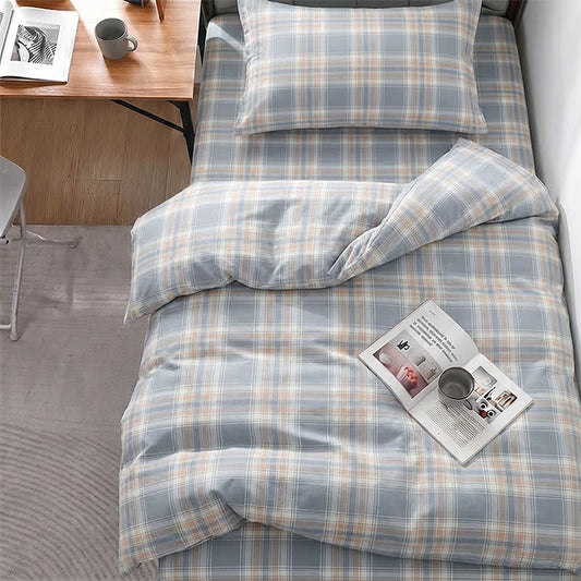 Ownkoti Blue Plaid Cotton Twin XL Bedding Set - Twin XL - Blue & Orange Plaid - 3-Piece Duvet Set - image 0