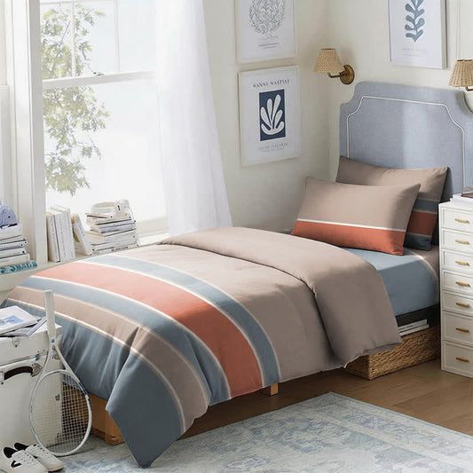 Ownkoti Earth Tone Striped Twin XL Bedding Set - Twin XL - Coral & Blue Stripe - 3-Piece Duvet Set - image 0