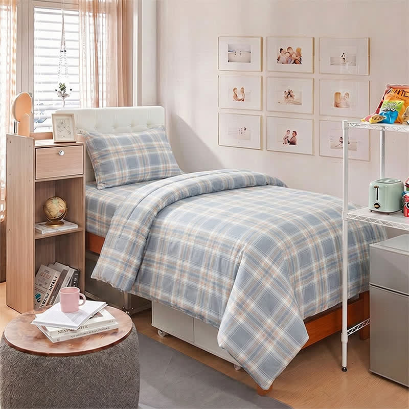 Ownkoti Blue Plaid Cotton Twin XL Bedding Set - image 1