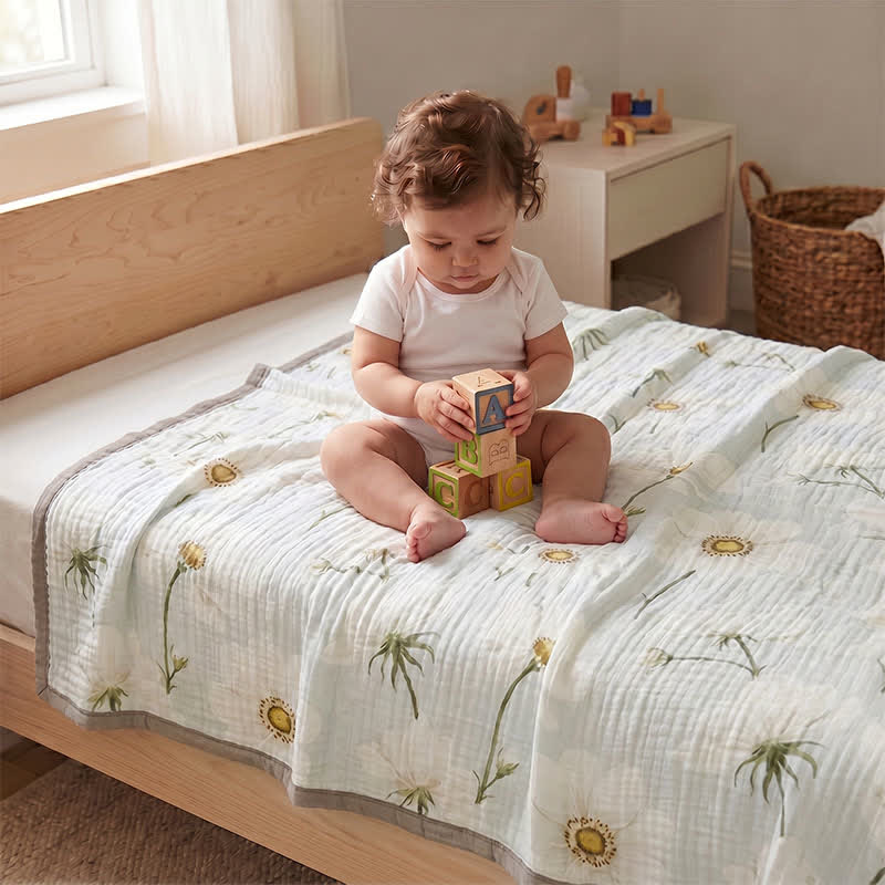 Ownkoti Soft Ivory Sunflower Cotton Blanket - White - Queen - image 1