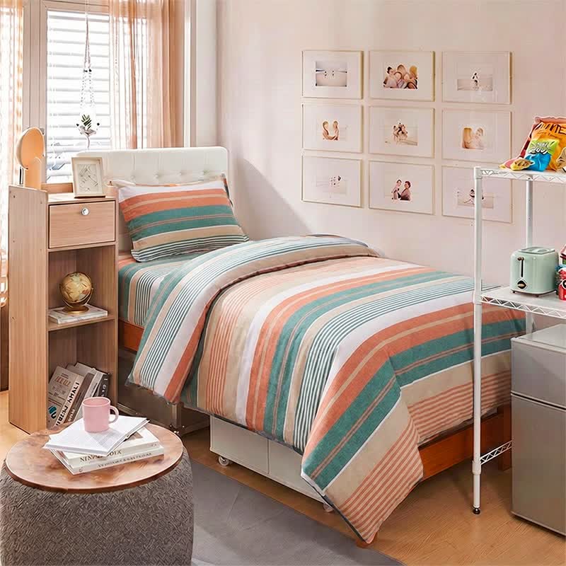 Ownkoti Coral Teal Stripe Twin XL Bedding Set - image 1