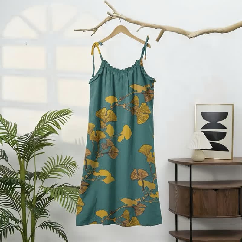 Ownkoti Ginkgo Leaf Tie Strap Maxi NightDress - image 1