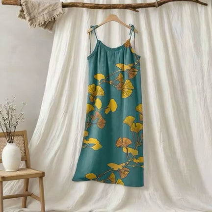 Ownkoti Ginkgo Leaf Tie Strap Maxi NightDress - Green & Orange - XL - image 0