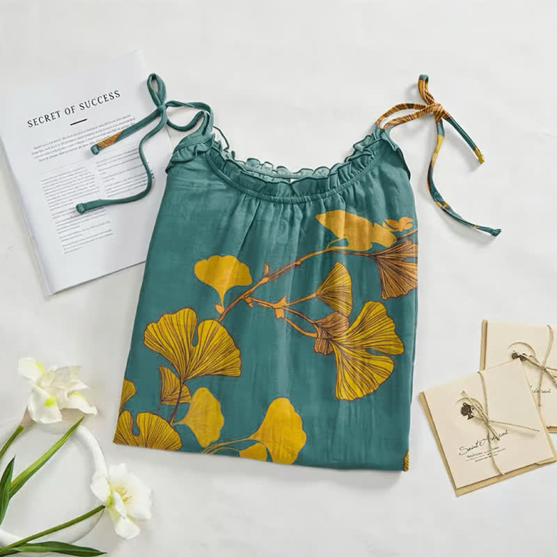 Ownkoti Ginkgo Leaf Tie Strap Maxi NightDress - image 2