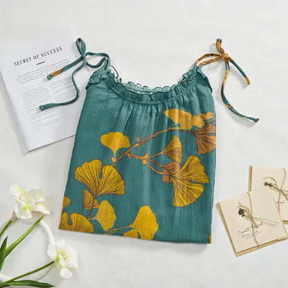 Ownkoti Ginkgo Leaf Tie Strap Maxi NightDress - image 2