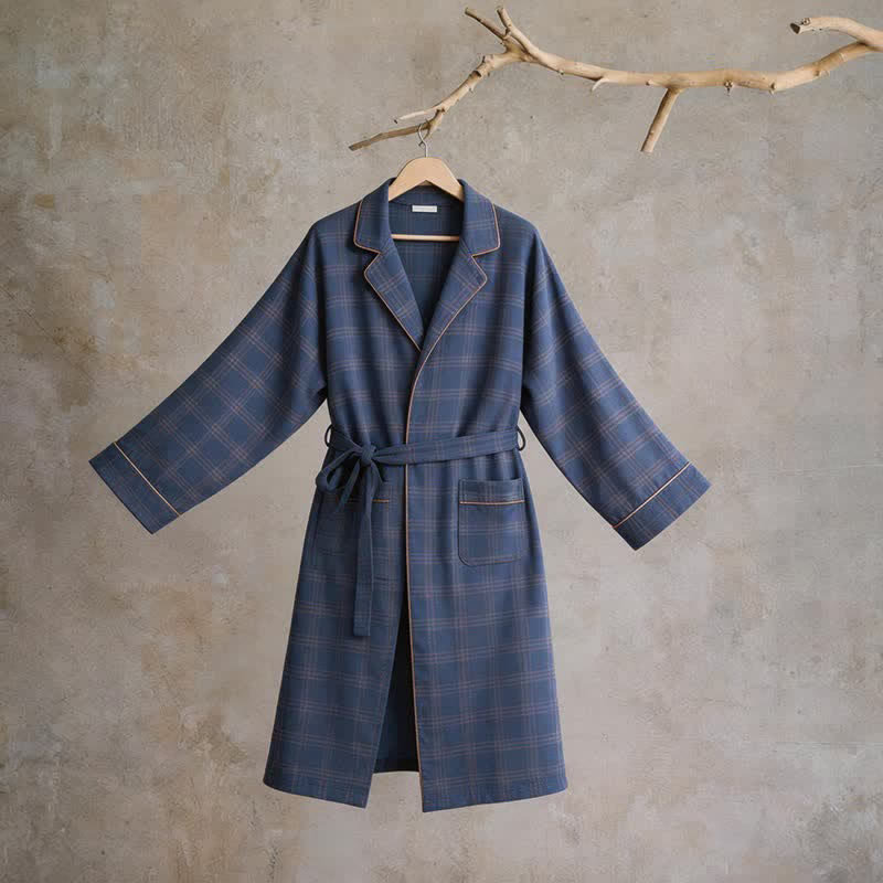 Ownkoti Unisex Style Plaid Cotton Bathrobe - image 1