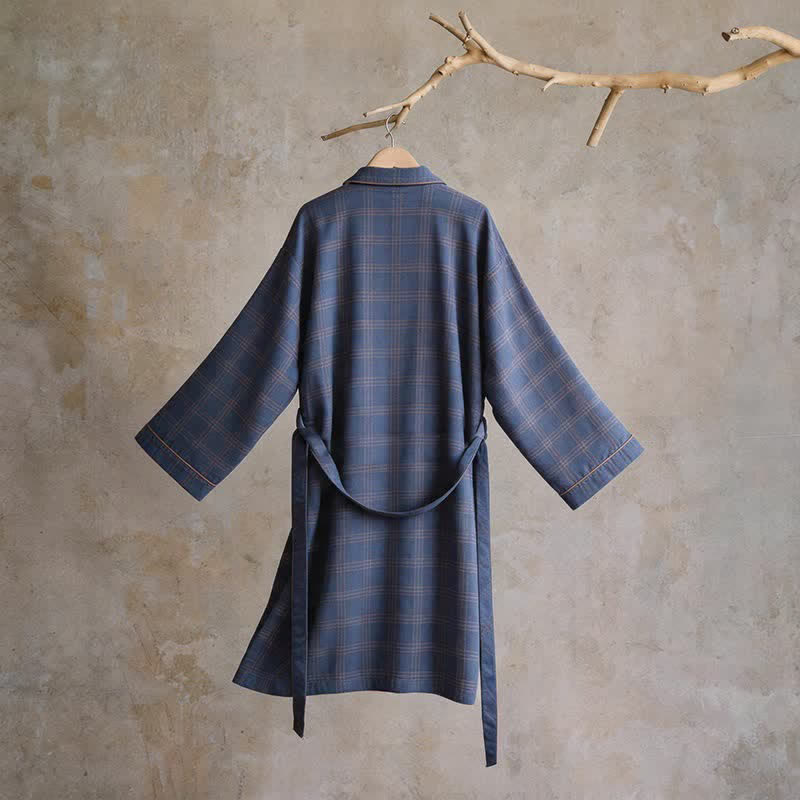 Ownkoti Unisex Style Plaid Cotton Bathrobe - image 2