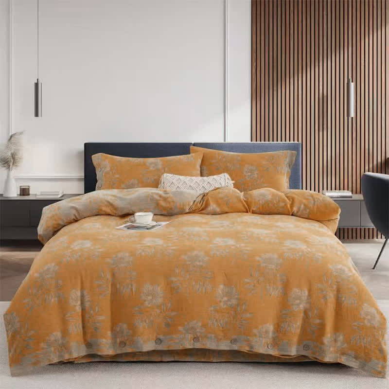 Ownkoti Floral Blossom Cotton Gauze Bedding Set(4PCS) - Orange - King - image 0