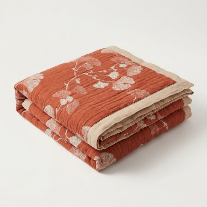 Ownkoti Red Ginkgo Leaf Pattern Cotton Blanket - image 5