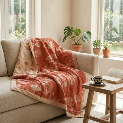 Ownkoti Red Ginkgo Leaf Pattern Cotton Blanket - image 2