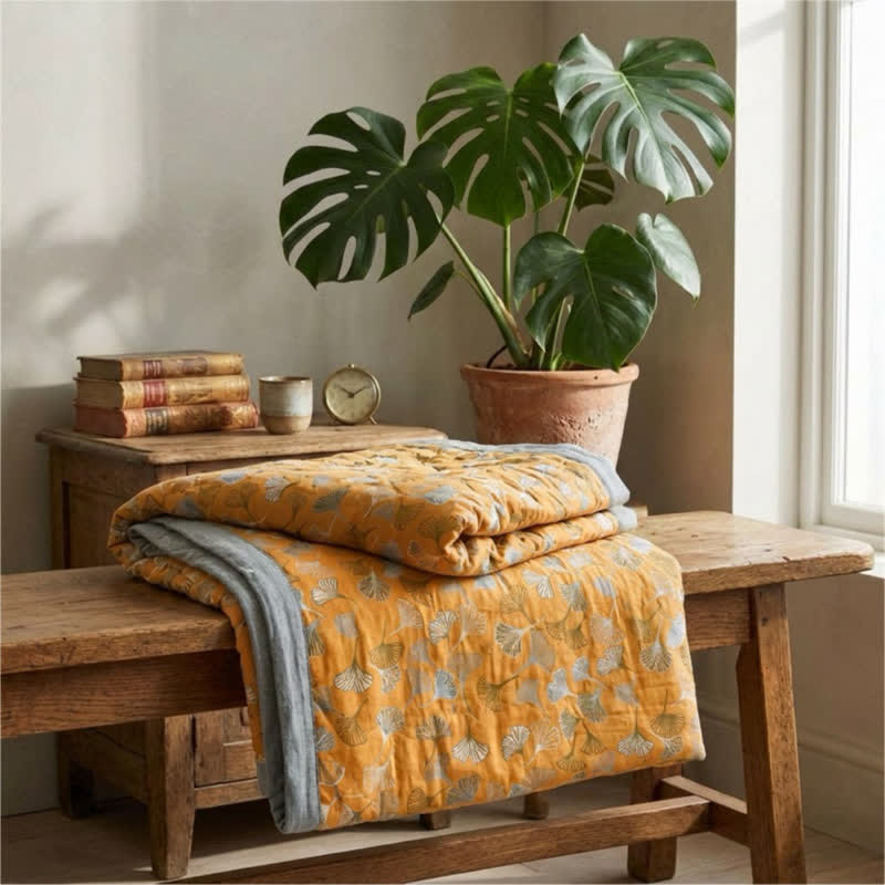 Ownkoti Golden Ginkgo Reversible Cotton Blanket - image 2