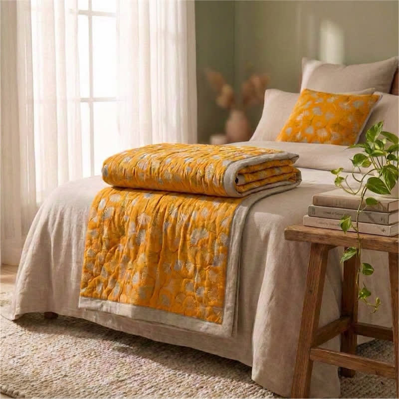 Ownkoti Golden Ginkgo Reversible Cotton Blanket - image 3