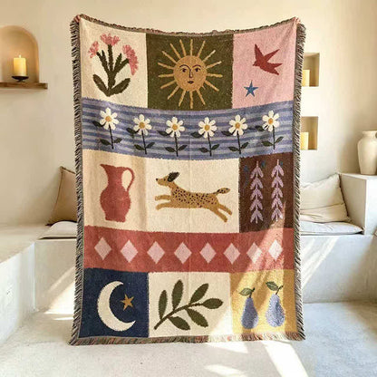 Ownkoti Puppy Pattern Patchwork Fringe Throw Blanket - image 2