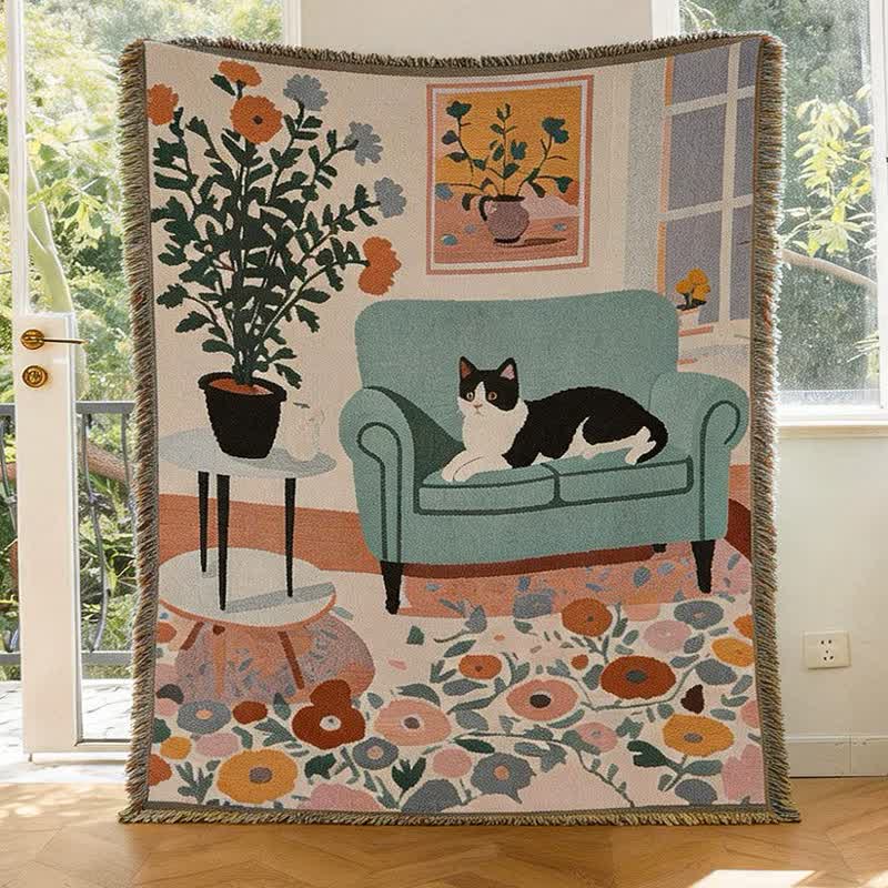 Ownkoti Boho Cat Woven Fringe Throw Blanket - image 2