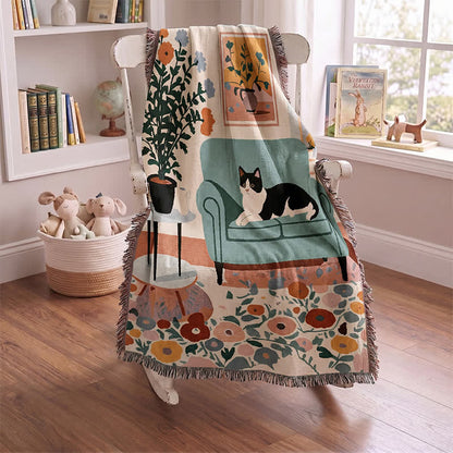 Ownkoti Boho Cat Woven Fringe Throw Blanket - image 1