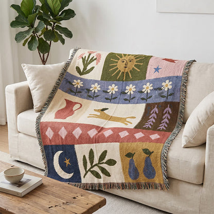 Ownkoti Puppy Pattern Patchwork Fringe Throw Blanket - Multicolor - 51" L × 63" W - image 0