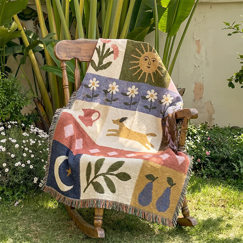 Ownkoti Puppy Pattern Patchwork Fringe Throw Blanket - image 1