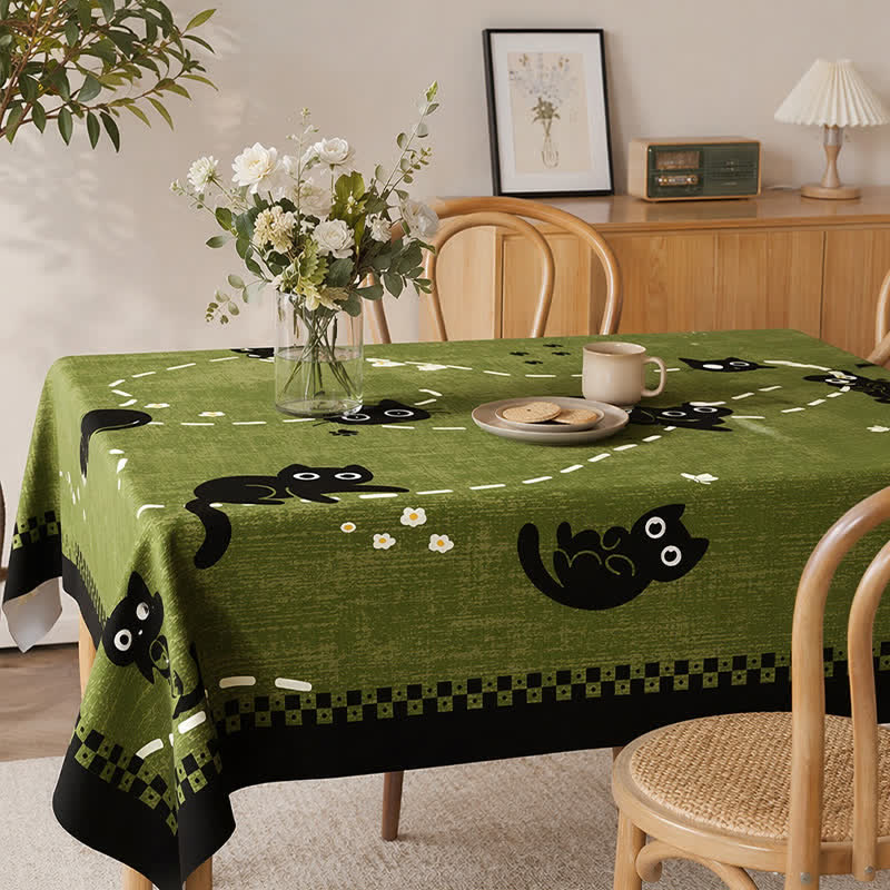 Ownkoti Playful Cat Garden Waterproof PVC Tablecloth - Green - 55" × 79" - image 0