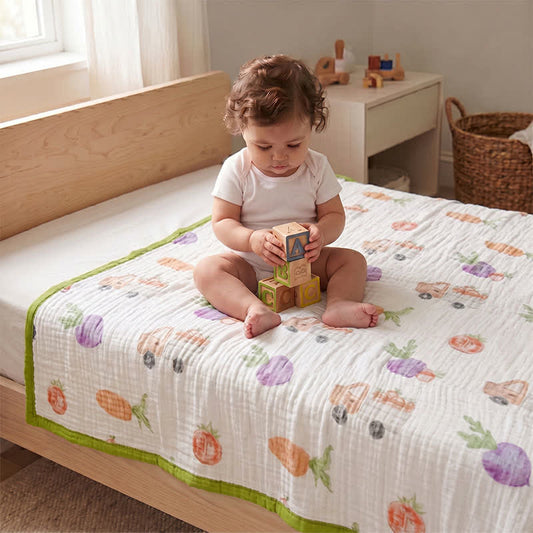 Ownkoti Garden Veggie Print Cotton Gauze Blanket - Multicolor - Queen - image 0