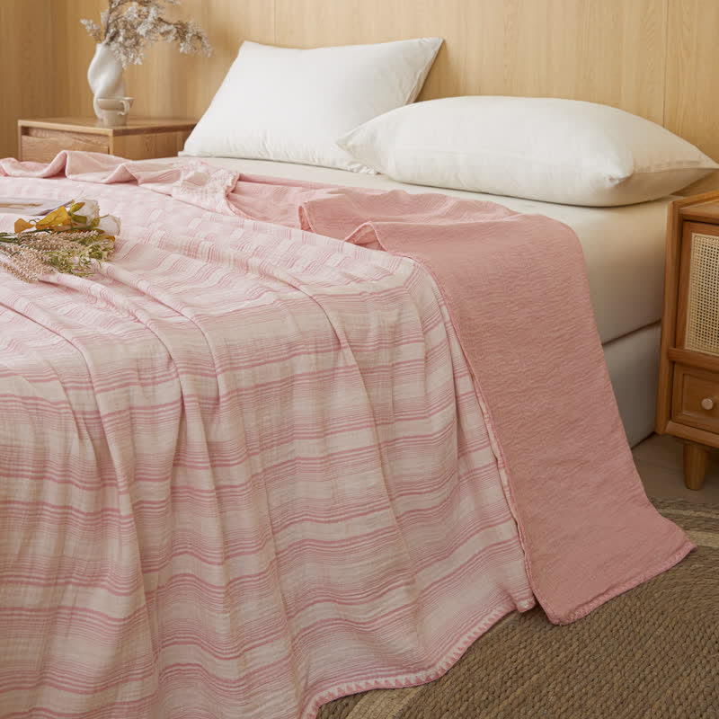 Ownkoti Soft Stripe Reversible Cotton Bedspread - Wide Pink Stripe - 79" × 91" - image 10