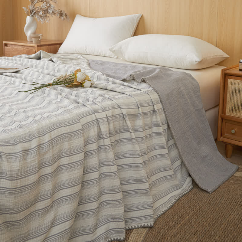 Ownkoti Soft Stripe Reversible Cotton Bedspread - Grey Stripe - 79" × 91" - image 15