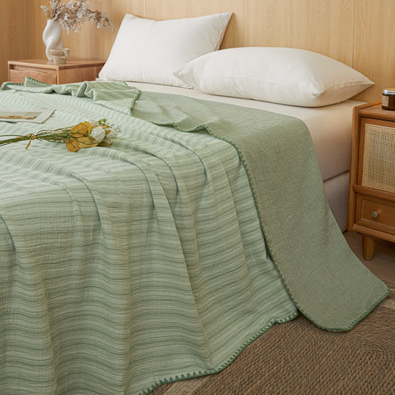 Ownkoti Soft Stripe Reversible Cotton Bedspread - Thin Green Stripe - 79" × 91" - image 25