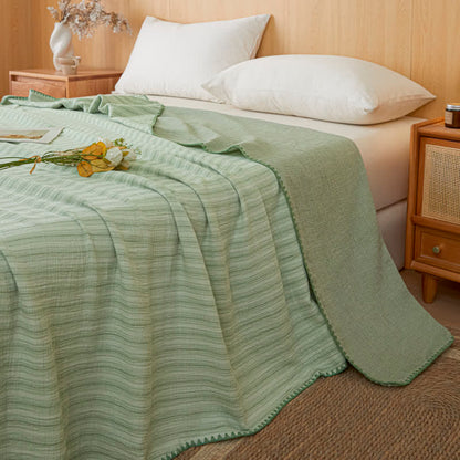 Ownkoti Soft Stripe Reversible Cotton Bedspread - Thin Green Stripe - 79" × 91" - image 25