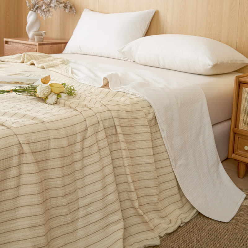 Ownkoti Soft Stripe Reversible Cotton Bedspread - Beige Stripe - 79" × 91" - image 30