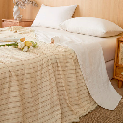 Ownkoti Soft Stripe Reversible Cotton Bedspread - Beige Stripe - 79" × 91" - image 30