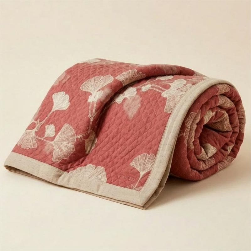 Ownkoti Red Ginkgo Leaf Pattern Cotton Blanket - image 6