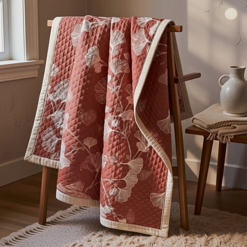 Ownkoti Red Ginkgo Leaf Pattern Cotton Blanket - image 3