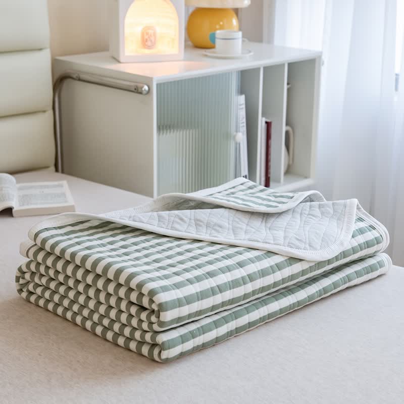 Ownkoti Blush Stripe Quilted Cotton Summer Quilt - Green - 79" × 91" - image 8