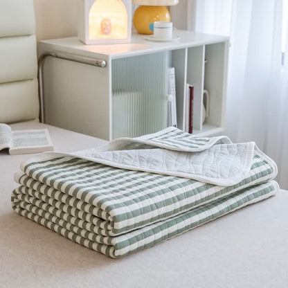 Ownkoti Blush Stripe Quilted Cotton Summer Quilt - Green - 79" × 91" - image 8