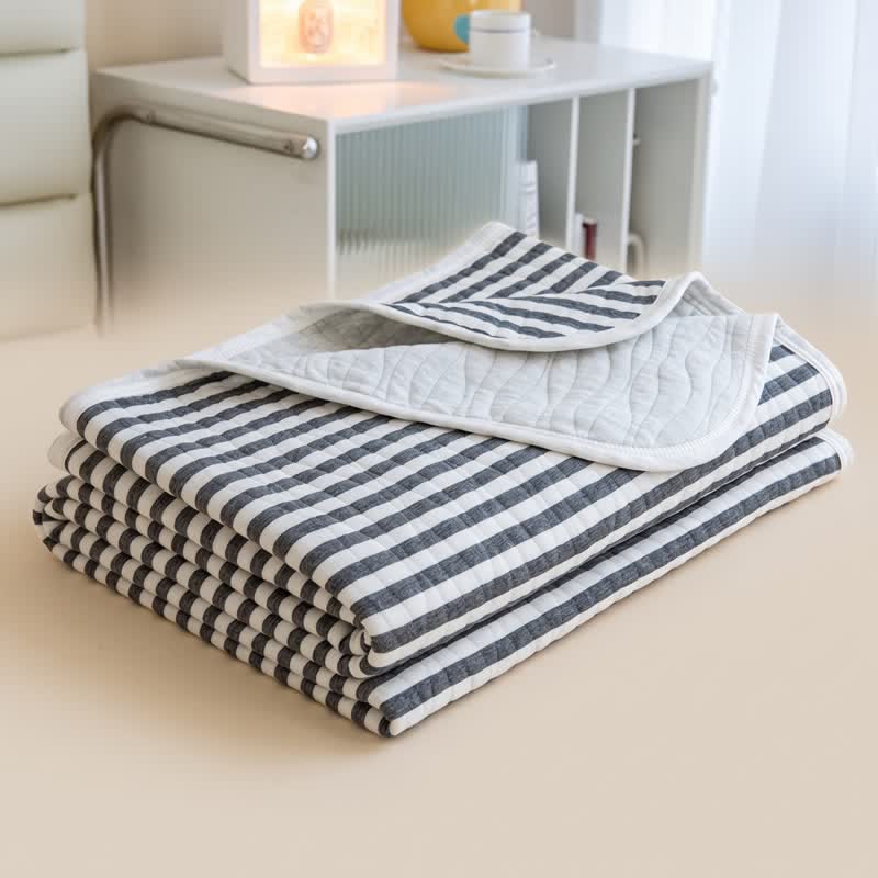 Ownkoti Blush Stripe Quilted Cotton Summer Quilt - Linen Gray - 79" × 91" - image 9