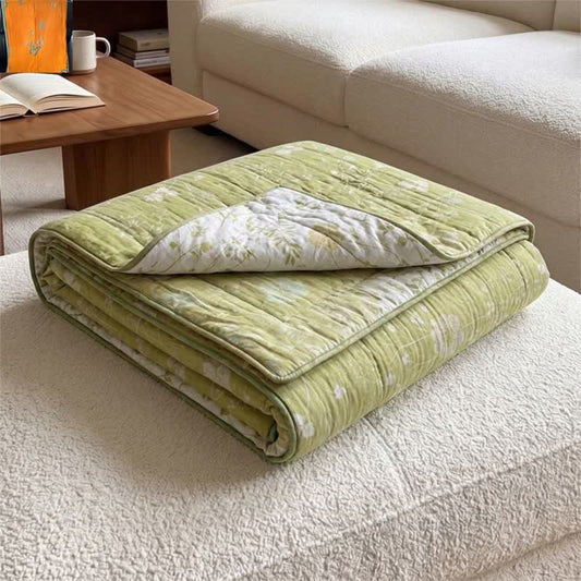 Ownkoti Soft Green Floral Reversible Cotton Quilt - Green - King - image 0