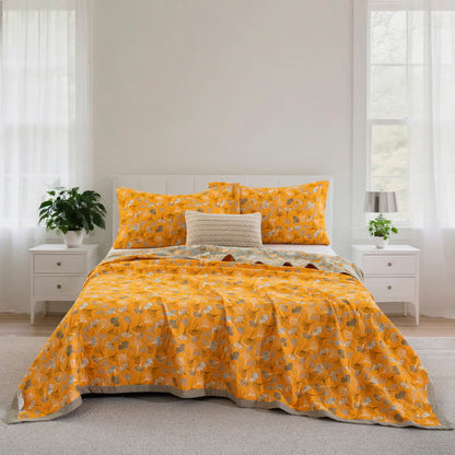 Ownkoti Golden Ginkgo Reversible Cotton Blanket - Orange - 90" x 92" - image 0