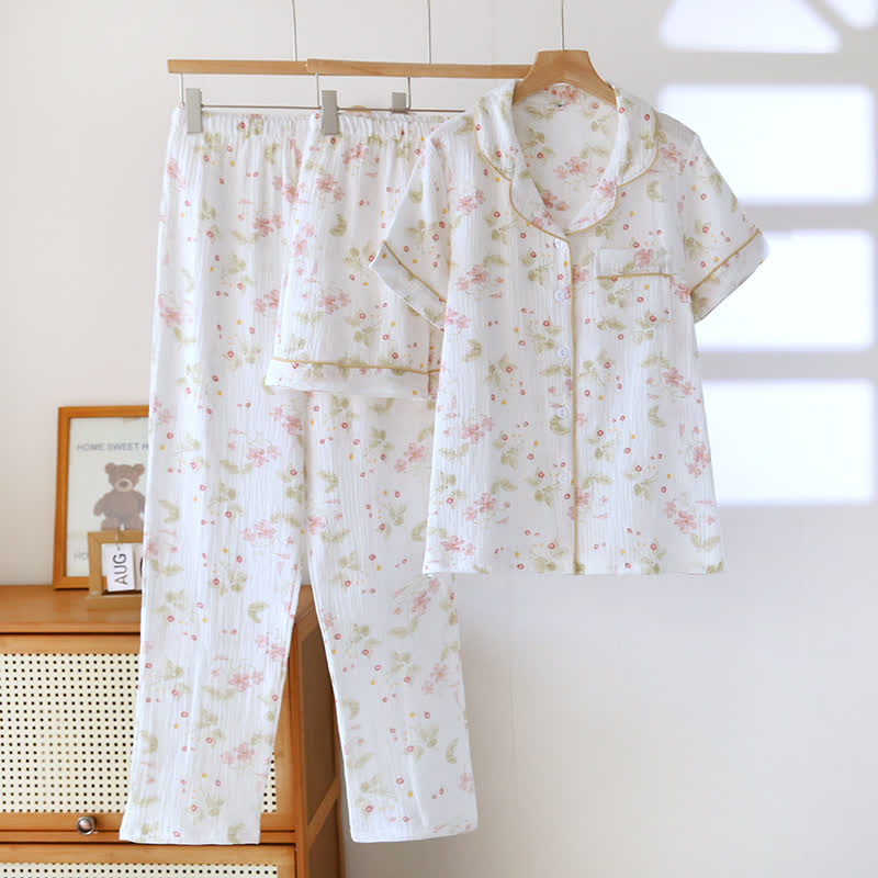 Ownkoti Cosy Floral 3-Piece Gauze Cotton Lounge Set - White - XL - image 0