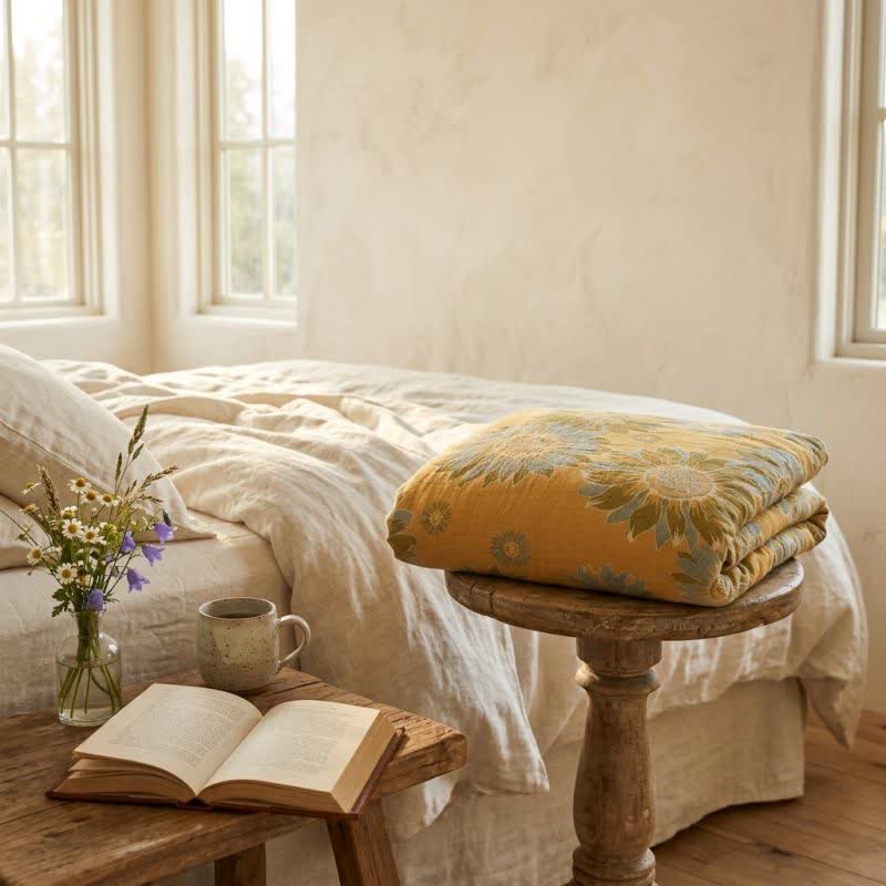 Ownkoti Vintage Orange Sunflower Cotton Blanket - image 5
