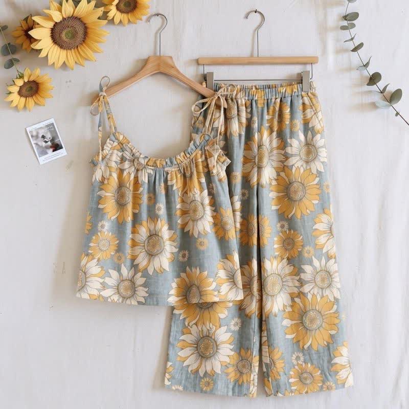 Ownkoti Sunflower Bloom Tie Strap Cami Loungewear Set - Grey - XL - image 0