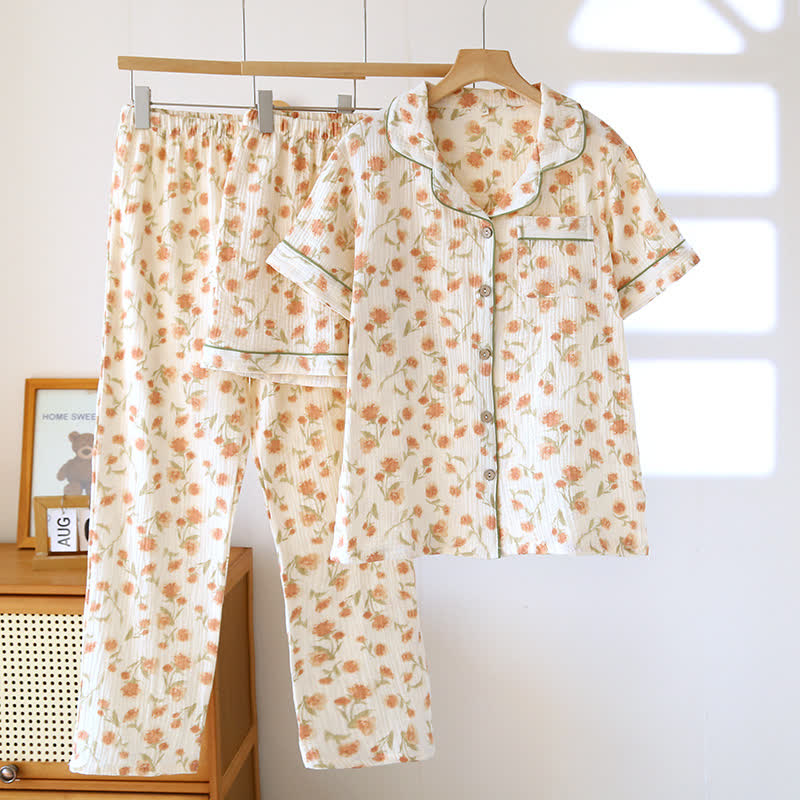 Ownkoti Cottagecore Cotton Gauze 3-Piece Pajama Set - Beige - XL - image 0