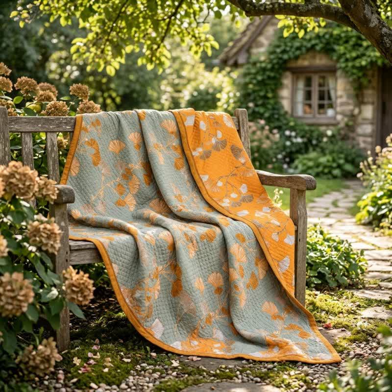 Ownkoti Reversible Ginkgo Botanical Quilted Blanket - image 4