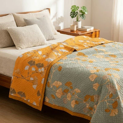 Ownkoti Reversible Ginkgo Botanical Quilted Blanket - image 1