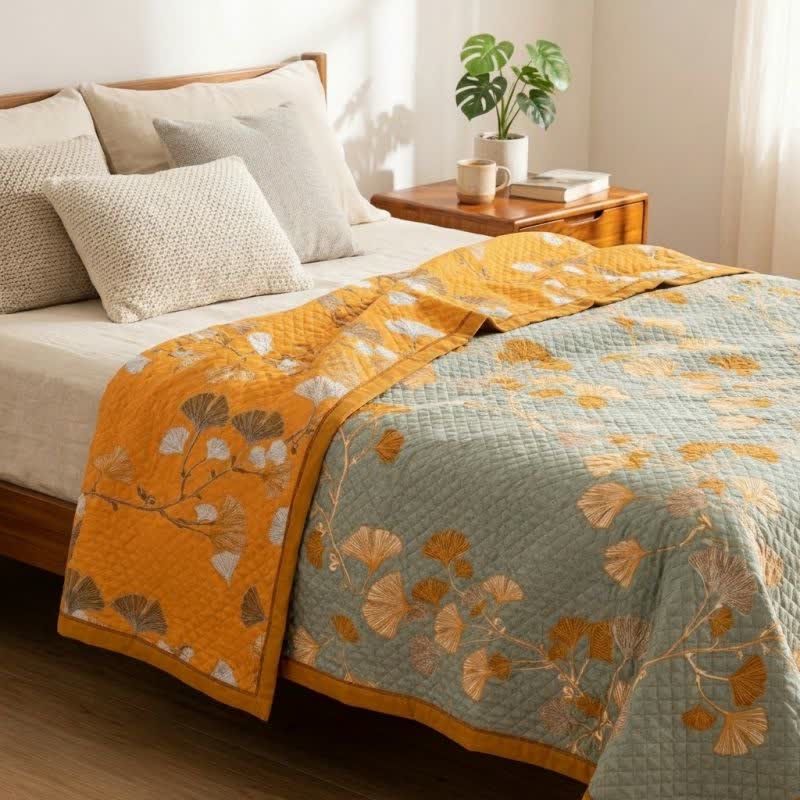 Ownkoti Reversible Ginkgo Botanical Quilted Blanket - image 1
